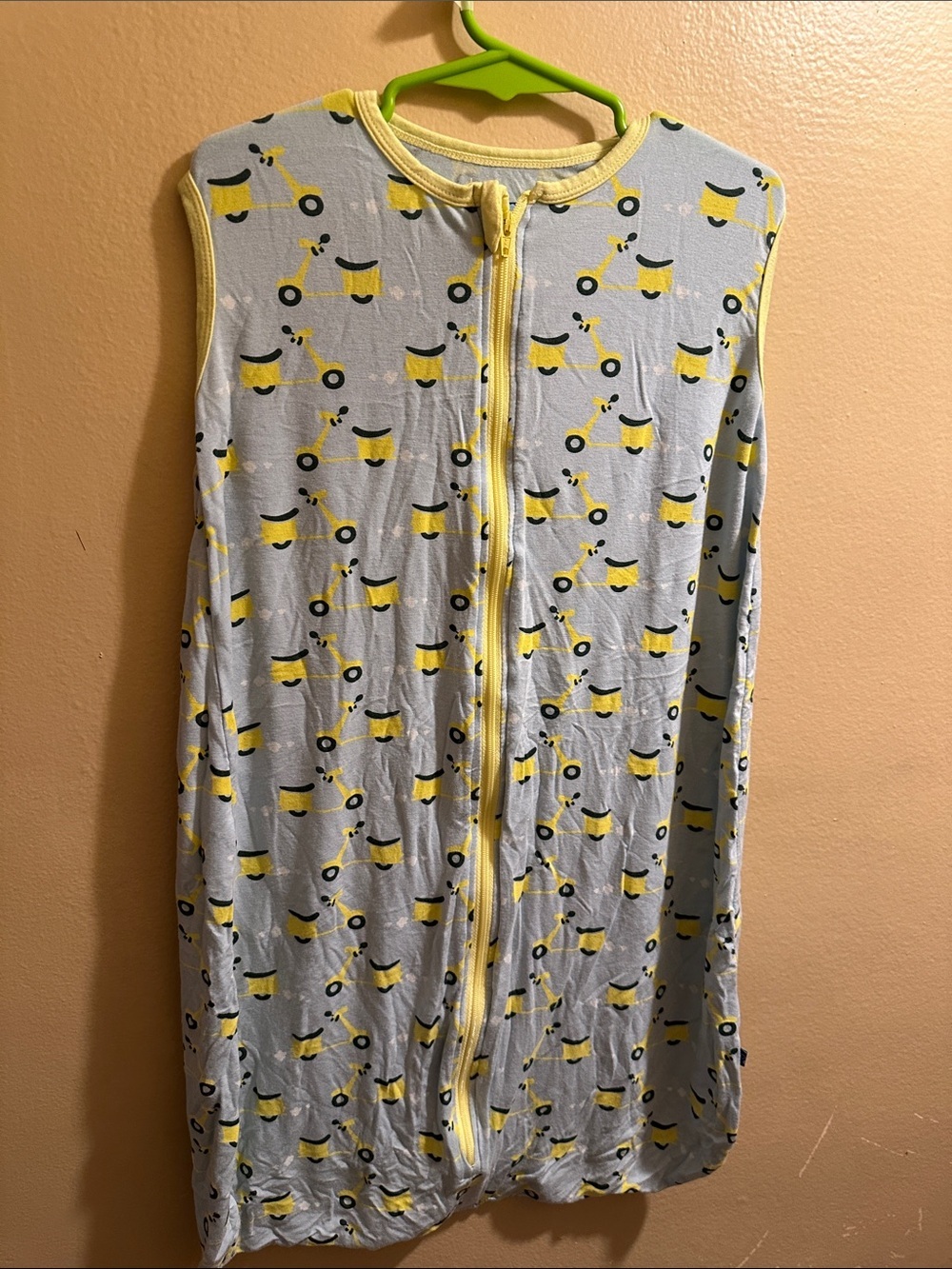 Yellow Scooter Print Kids Pajama Sleeveless Zipper Sleep Sack